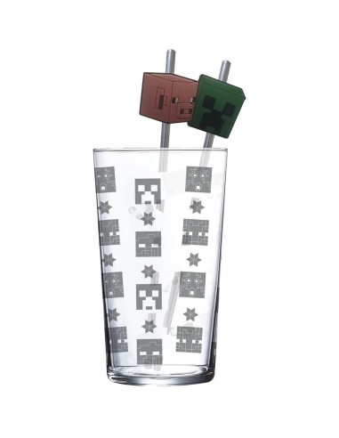 SET VASO CON DOS PAJITAS 480 ML MINECRAFT ICONICMONO